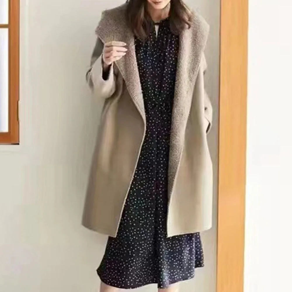 

Японская ветровка Женское пальто нежная новая простая Женская куртка средней длины на осень и зиму элегантная женская повседневная верхня...