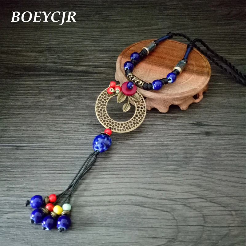 BOEYCJR этнические медные сплав керамические бусины массивное ожерелье цепь ручной