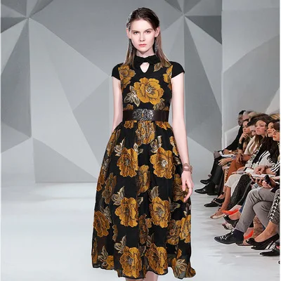 Супер качество 2019 новые винтажные жаккардовые Платья с цветочным узором для