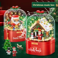 christmas music box building block room decor childrens xmas gift dust cover rotating music floating snow birthday toys for kid