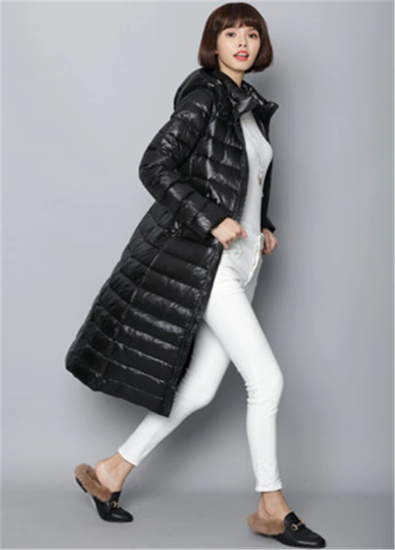 New Winter Women's Hoodies Down Coat Fashion Women Long Coat Female Down Parkas 90% White Duck Down Coats Slim Ladies Coats N485
