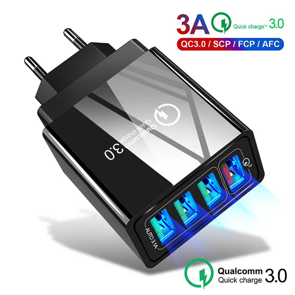

36W LED EU US UK Plug Quick Charge 3.0 Wall Mobile Phone Charger Jack adapter For Smausng S9 S10 Huawei P30 P40 Pro Fast Charger