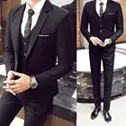 3 шт.компл. роскошный мужской костюм, серый официальный Блейзер, брюки, жилет, свадебный смокинг, мужской деловой костюм, Свадебный мужской костюм, приталенный
