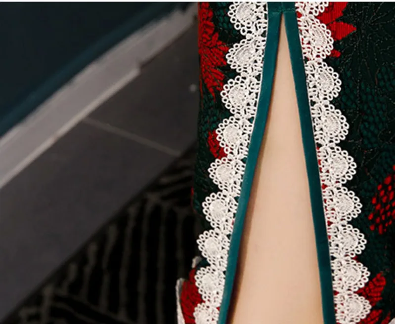 Женское винтажное кружевное Ципао SHENG COCO платье Чонсам зеленого красного цвета с