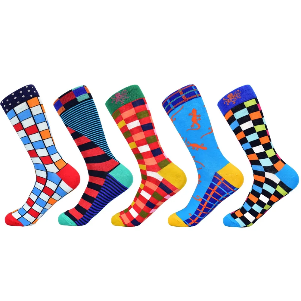 Calcetines Hombre Новые Стандартные мужские носки популярные мужские хлопчатобумажные носки, цветные носки.(5 пара/лот) без коробки - Цвет: A042