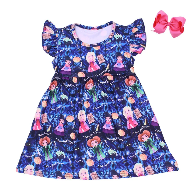 Лидер продаж ведьма Платье с рисунком для детей на День Благодарения одежда Flutter