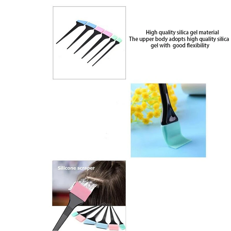 

6pcs Professional Hair Dyeing Brush Hair Coloring Comb Set Plastic Silicone Handle Dyeing Brush Hairdressing Tools Accessories