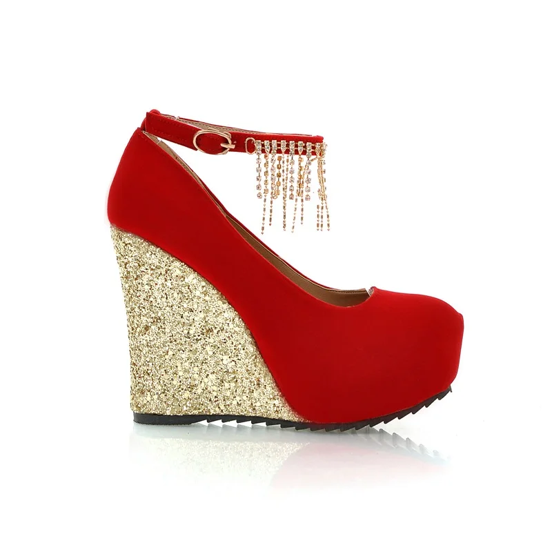 

Dovereiss Fashion Women's Shoes summer new Elegant Pure color sexy red Round toe Mature Wedges Sandals big size