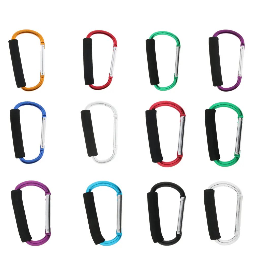

Aluminum Carabiner D Shape Spring Snap Hook Keyring Cushion Grip Handle 9mm/12mm