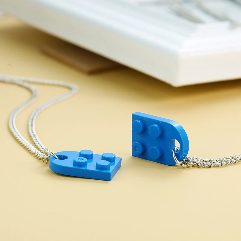 

4Pcs Heart Brick Couples Love Necklace For Women Pendants Men Lovers Lego Elements Friendship Necklaces Valentines Gift Jewelry