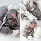 Комбинезон для мальчиков и девочек, хлопковый комбинезон на молнии с капюшоном с длинными рукавами и рисунком кролика, Осень-зима, детский костюм для новорожденного