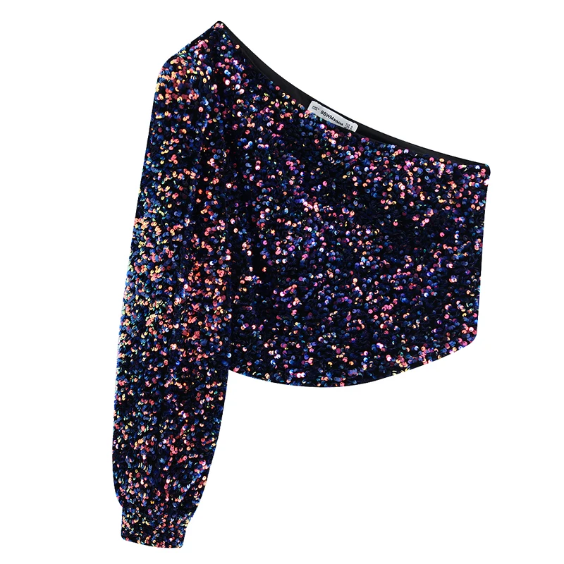 AGong Асимметричные короткие футболки женские модные топы на одно плечо с