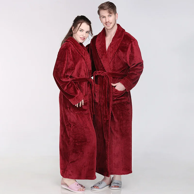 Зимняя теплая одежда для сна длинный халат длиной до щиколотки женщин и мужчин