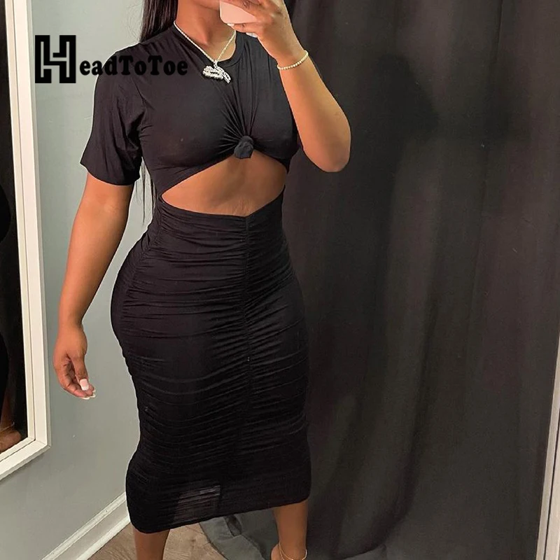 

Solid Short Sleeve Crop Tops & High Waist Ruched Maxi Skirts Set Summer Women Two Piece Set