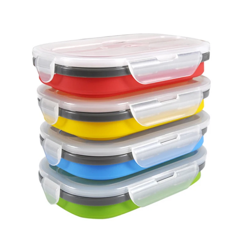 Силиконовый складной Bento коробка Портативный Ланч-бокс для кухни посуда
