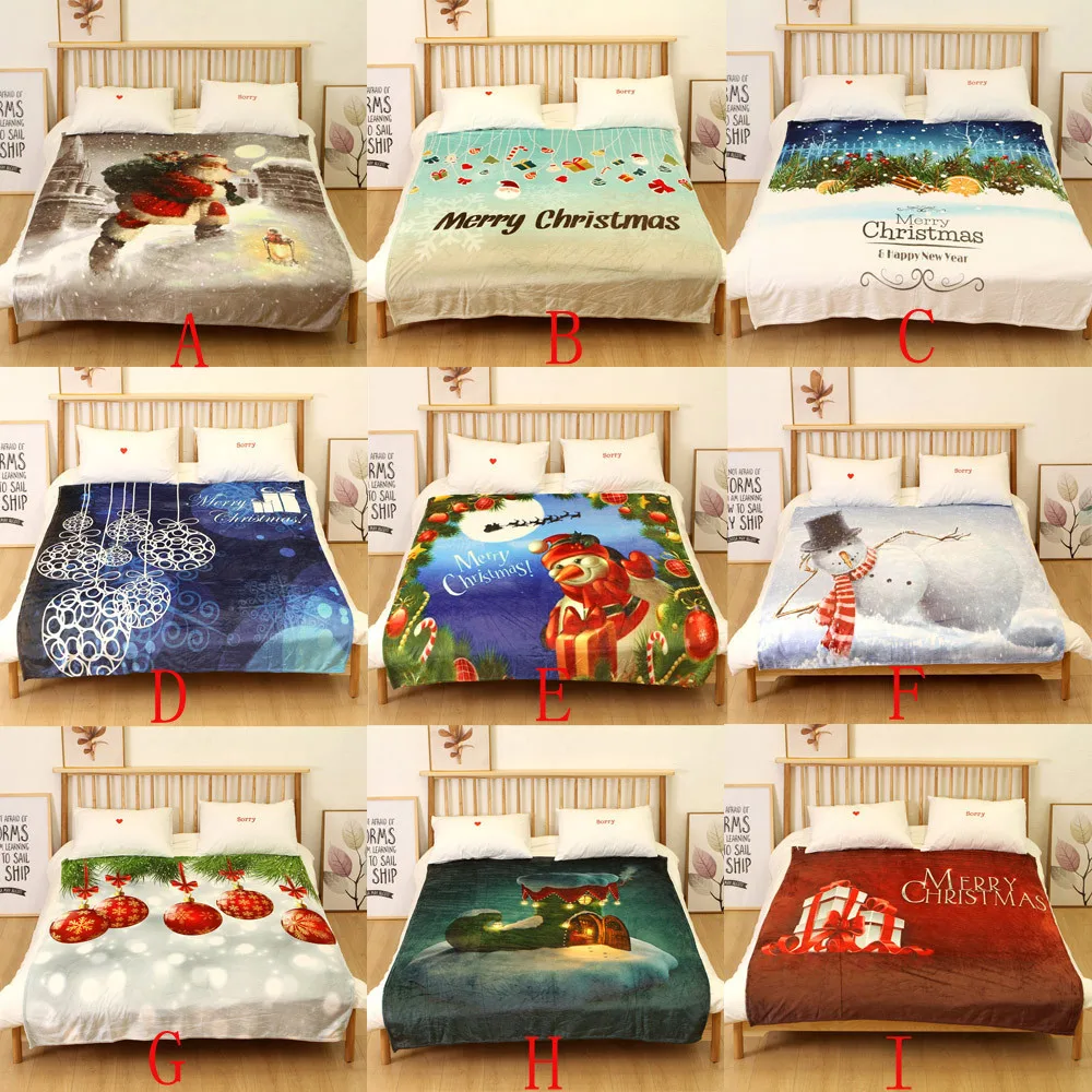 OUNEED Christmas Blanket Flannel Fabric Sofa Bed Blanket 150x200CM Warm Soft Throw Travel Patchwor Winter Bedspread Blanket#45