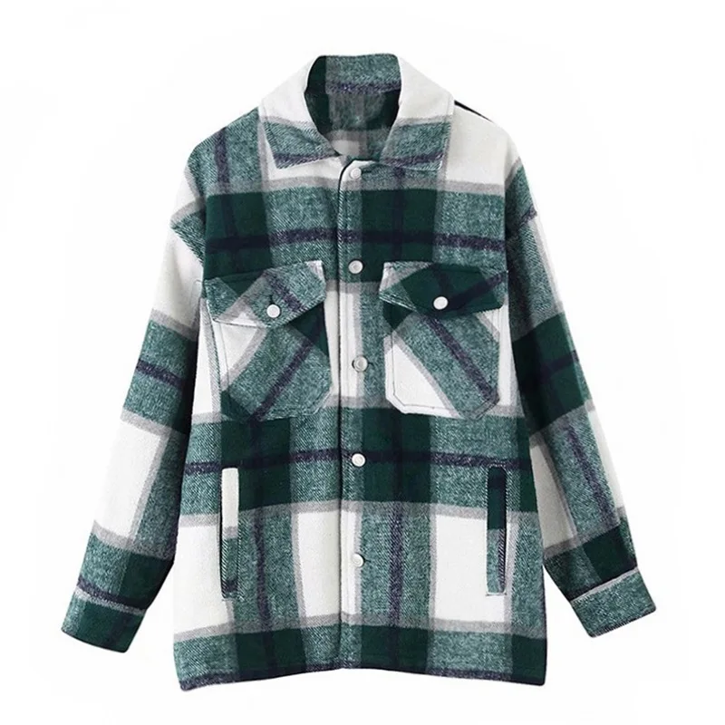 

Woman Plaid Overshirt Women's Checked Jackets 2020 Oversize Jacket Autumn Winter Coat Outerwear Button Casual Pockets Polyester