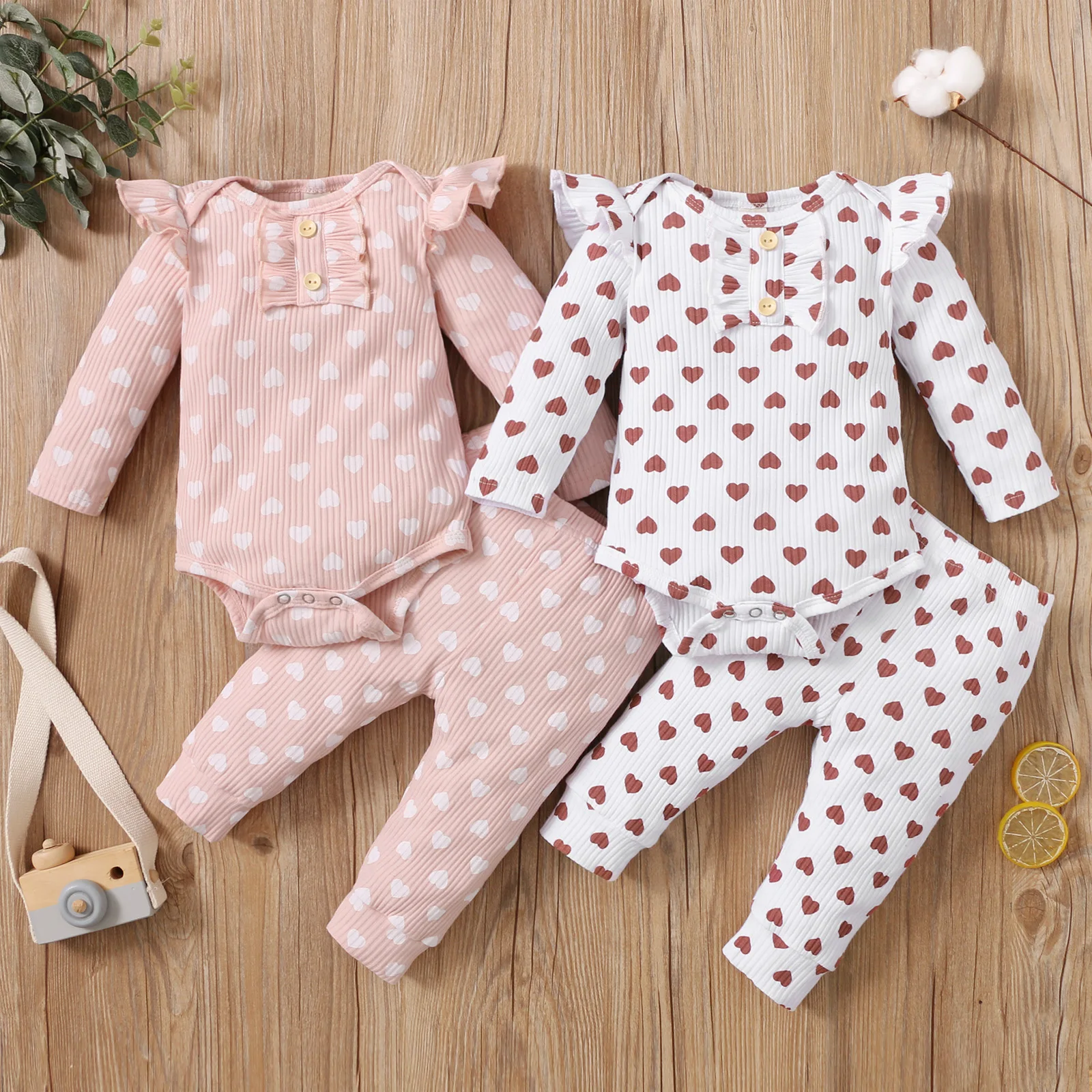 

Ma&Baby 0-18M Newborn Infant Baby Girls Clothes Set Heart Print Knitted Romper Pants Headband Outfits Autumn Spring Clothing