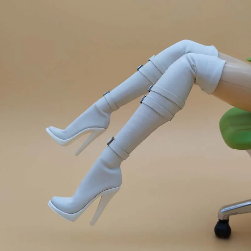 

White High-Heeled Shoes 1/6 Scale Female Soldier Solid Boots for 12in Female Action Figure Body Model Toy Collection