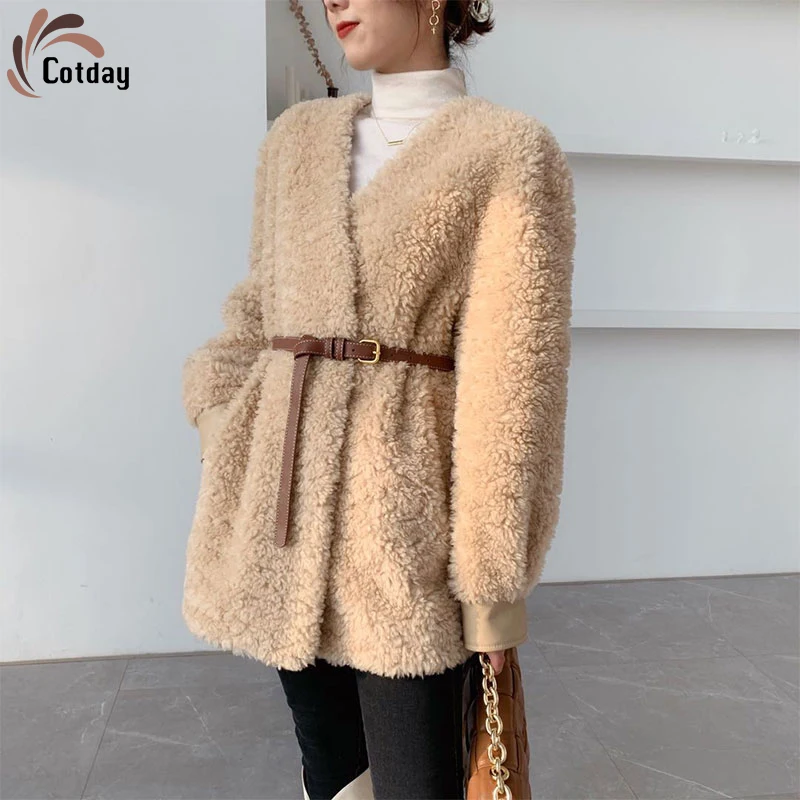 

Cotday Rabbit Fur Luxury Women Natural Outerwear Winter Foreign Style Young Fashion Female Long Original Wool Classic Fur Coat
