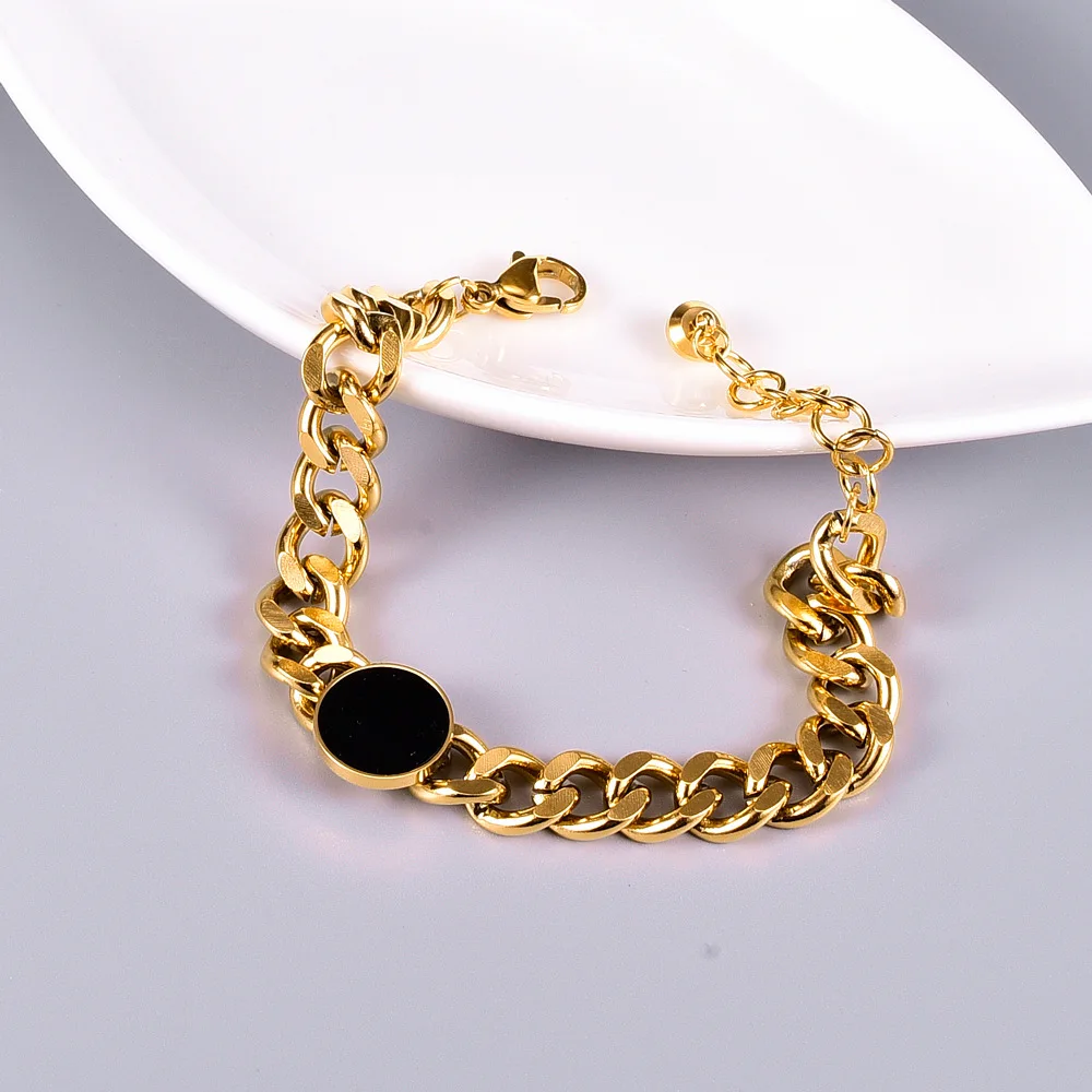 

Amaiyllis 18K Gold Vinyl Round Button Polished Gold Bracelet Light Luxury Rough Bracelet For Women Summer Jewellry Gift