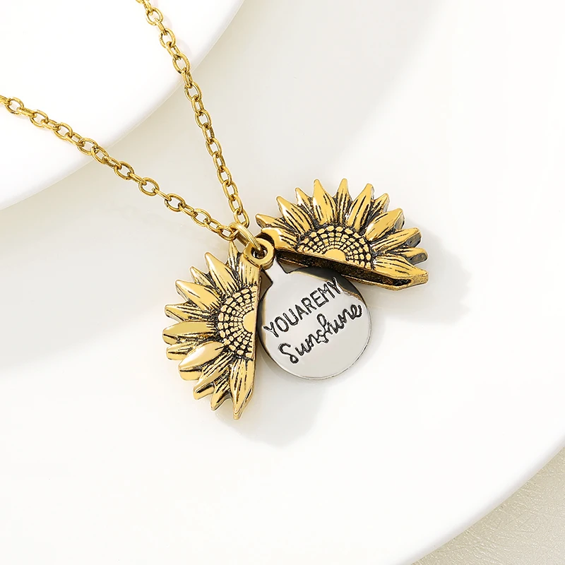 

You Are My Sunshine Open Locket Sunflower Necklace Letter Boho Jewelry Stainless Steel Friendship Valentines Day Gift Collier