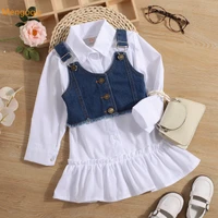 toddler kids baby girls autumn spring full sleeve knee length dress denim vest children fashion clothes set 2pcs 18m 6y