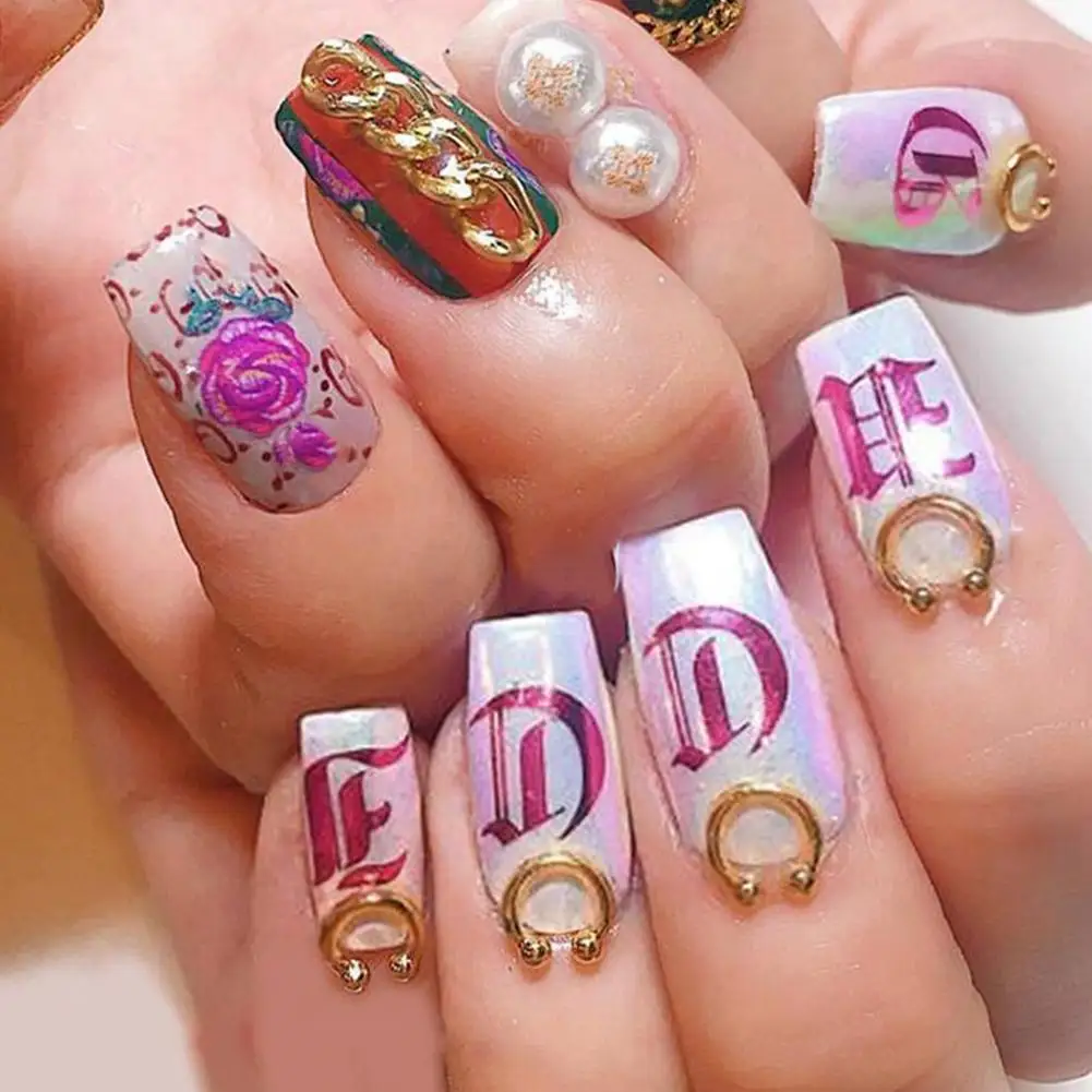 3D DIY античные английские буквы наклейки для дизайна ногтей с фламинго маникюра