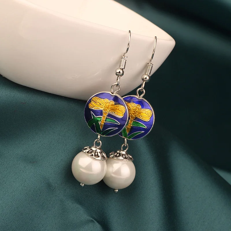 MYWINY 2019 новые жемчужные серьги Висячие этнические из перегородчатой эмали меди