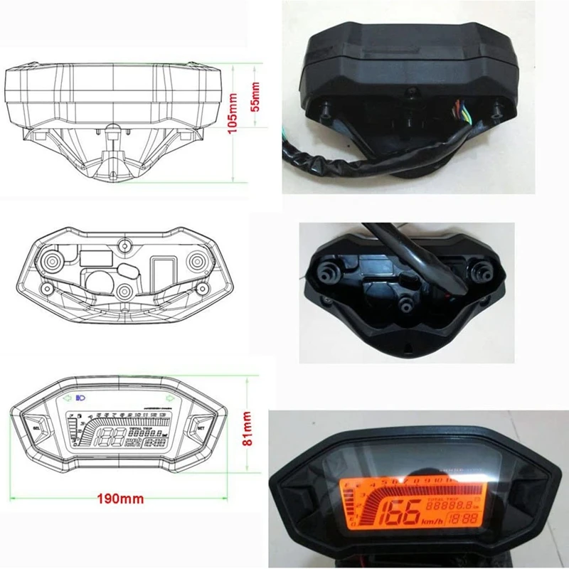 

LCD Universal Motorcycle Speeeter Gauge Oeter 5 Gear 7 Backlight 13000 RPM 199 KMH MPH Motorcycle Tachometer