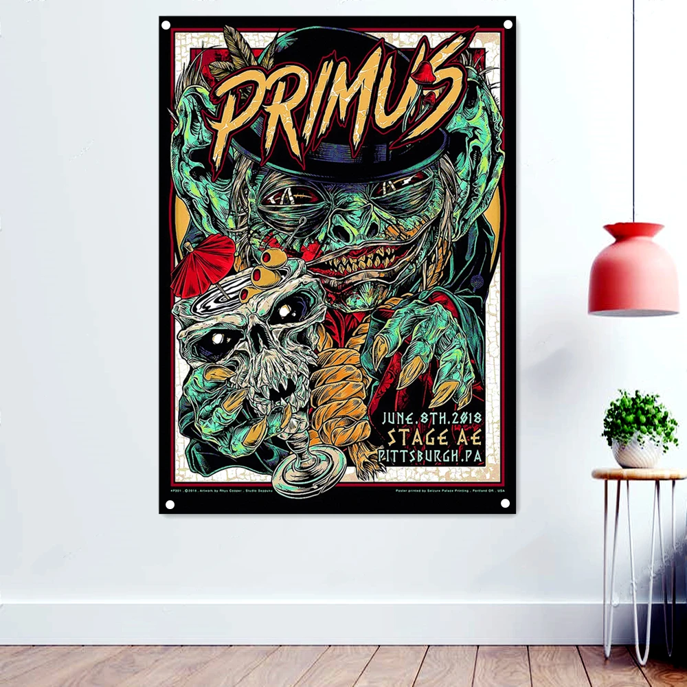 

Alien Macabre Skull Art Banners Paintings Death Metal Artist Flags Wall Art Rock Band Icon Posters Background Hanging Cloth