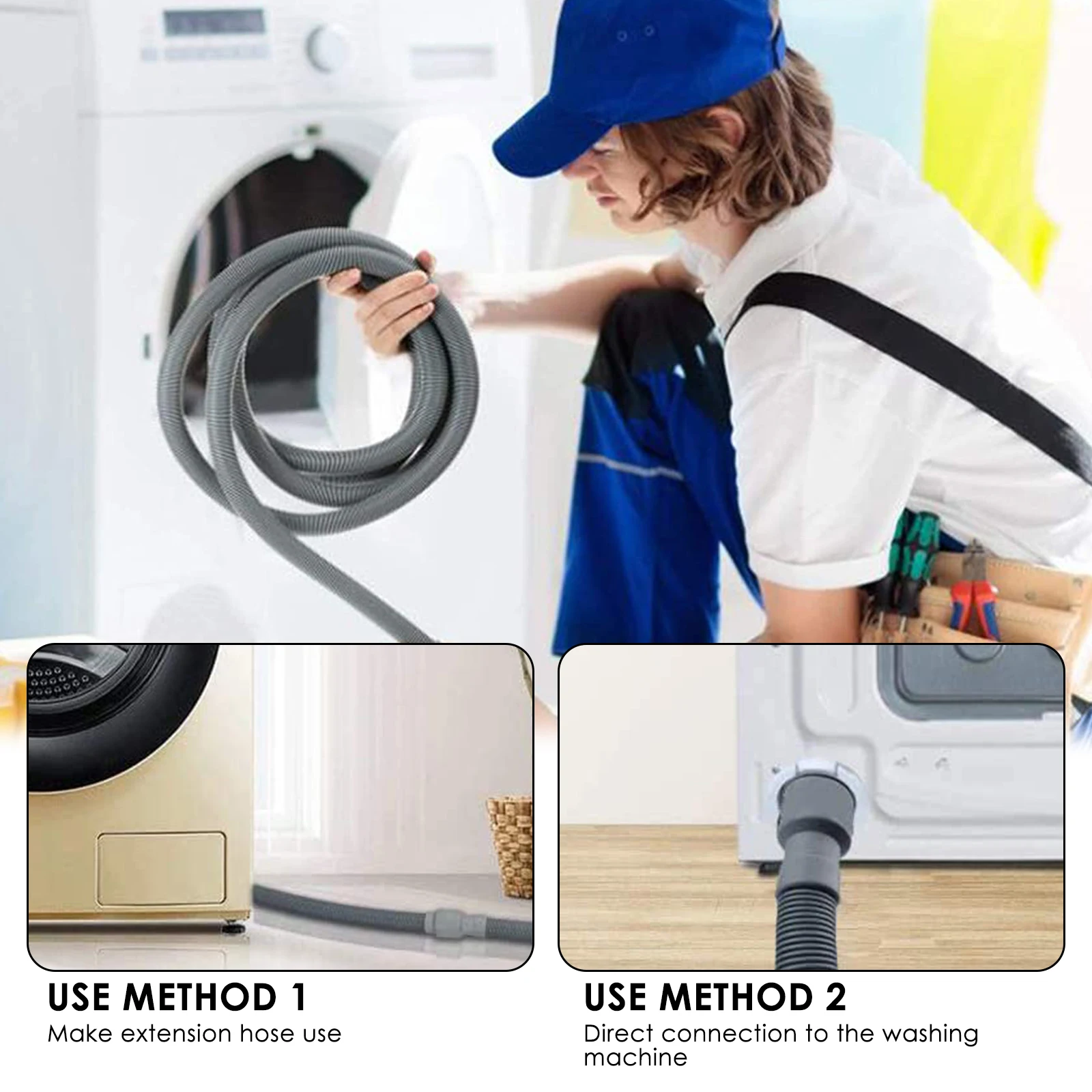 

Washing Machine Dishwasher Drain Waste Hose Waste Water Outlet Expel Soft Tube Stretchable Water Connector 2M