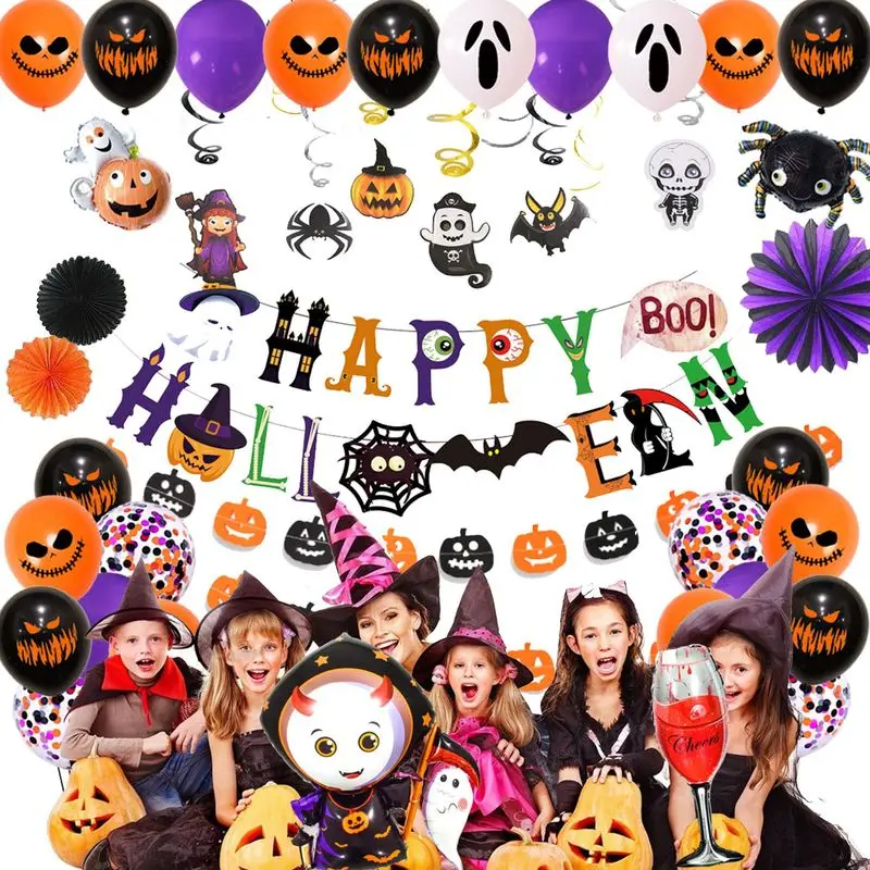 

Halloween Balloon Decoration Wine Glass Photo Props Halloween Paper Fan Spiral Ornaments Scary Balloon for Halloween Decoration