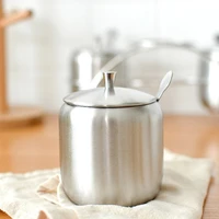 durable stainless steel sugar bowl household condiment pot kitchen spice container small with lid spoon seasoning jar silver