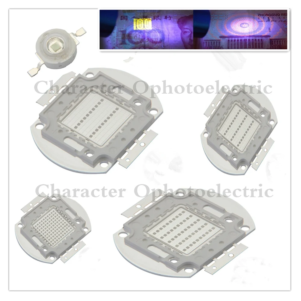 

3W 5W 10W 20W 30W 50W 100W High Power Light UV Purple LED 365nm 375nm 380nm 385nm 395nm 400nm 405nm Ultraviolet Bulbs Lamp Chips