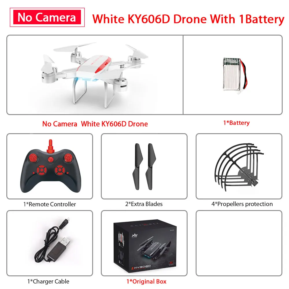 White No Camera 1B KY606D Дрон с FPV wifi 480P 1080P 4K HD Двойная камера или без камеры Квадрокоптер 20 минут время полета мини Дрон VS SG106 E58 Дрон - Цвет: White No Camera 1B