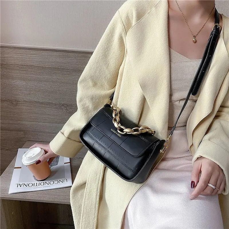 

Stone Pattern Women HandBag Vintage PU Leather Ladies Flap Shoulder Bags Golden Chain Crossbody Bag Handbag for Women New Bolsas