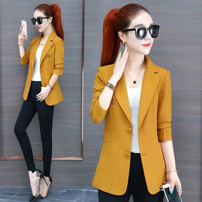 

Spring Autumn Fashion Slim Women's Blazer And Coats Long Sleeve 3xl Black Orange Fashion Suit Jackets Ladies Clot