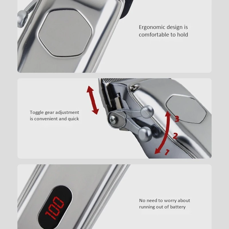 

Rechargeable Hair Clipper Metal Electric Hair Trimmer Clipper Barber Shaver Beard Trimmer Hair Cutting Machine