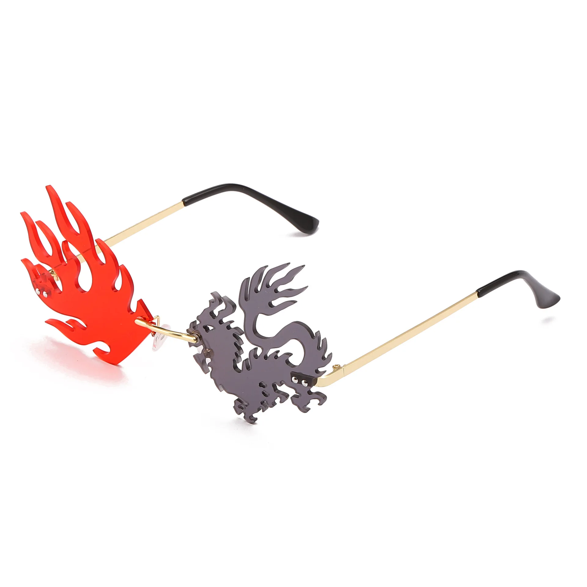 

Rimless Punk Sunglasses Women 2020 Fashion Unique Flamed Dragon Sun Glasses Men Red Black Halloween Party Eyeglasses Shades