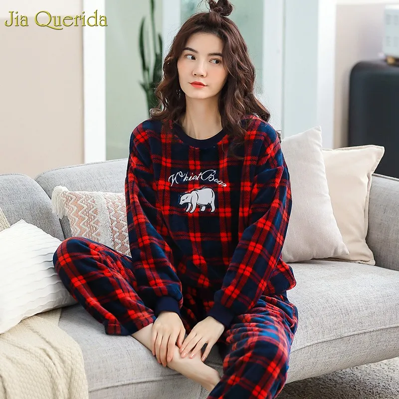 Зимние пижамы Женская фланелевая теплая Домашняя одежда толстая домашняя для