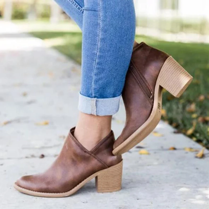 

Women High Heels Plus Size Concise Thick Block Heel Shoes Woman Ankle Boots Female Elegant Casual Footwear Drop Shipping