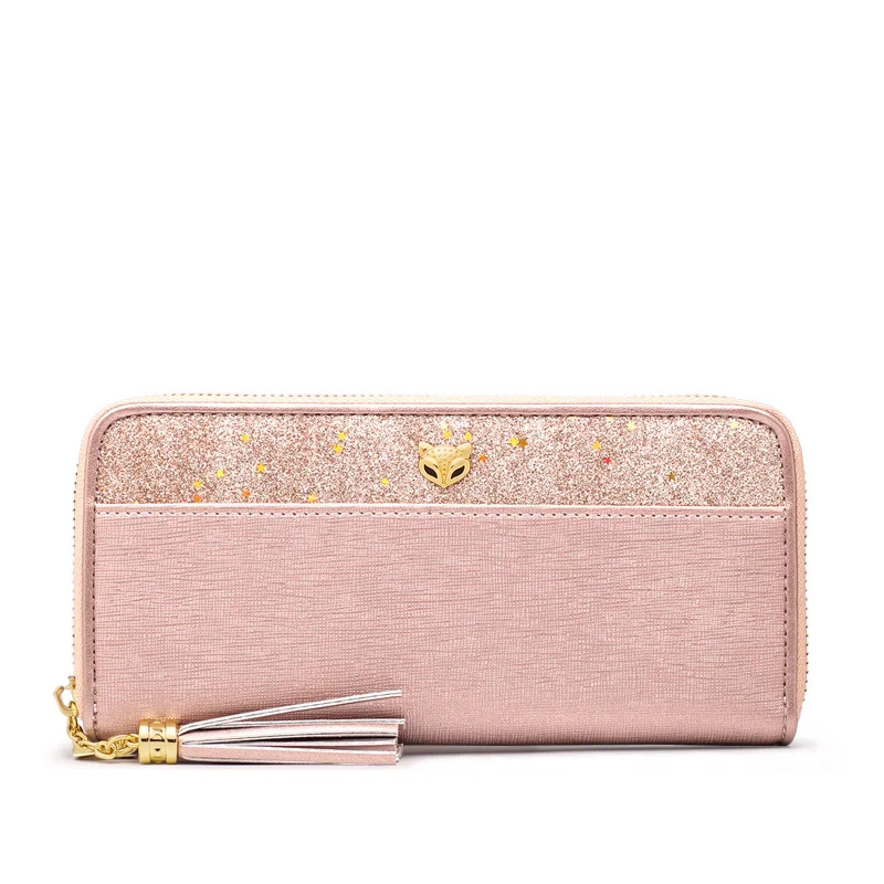 New Fashion Women's Glitter Cowhide Genuine Leather Long Wallets with Wristle Luxury Female Purse Lady Clutch Cellphone Bag | Багаж и