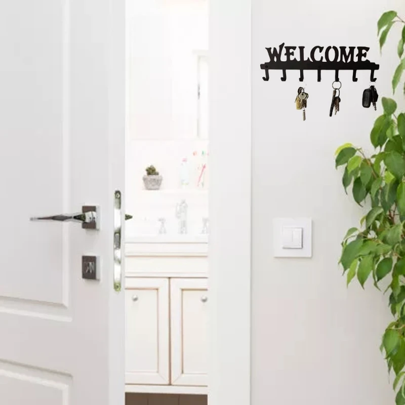 

Creative 7-Hook Wall Mount Keys Coffee Cup Drain Hook Black Metal Mug Rack Wall Hanging Design Cup Drain Hanger Cup Holder