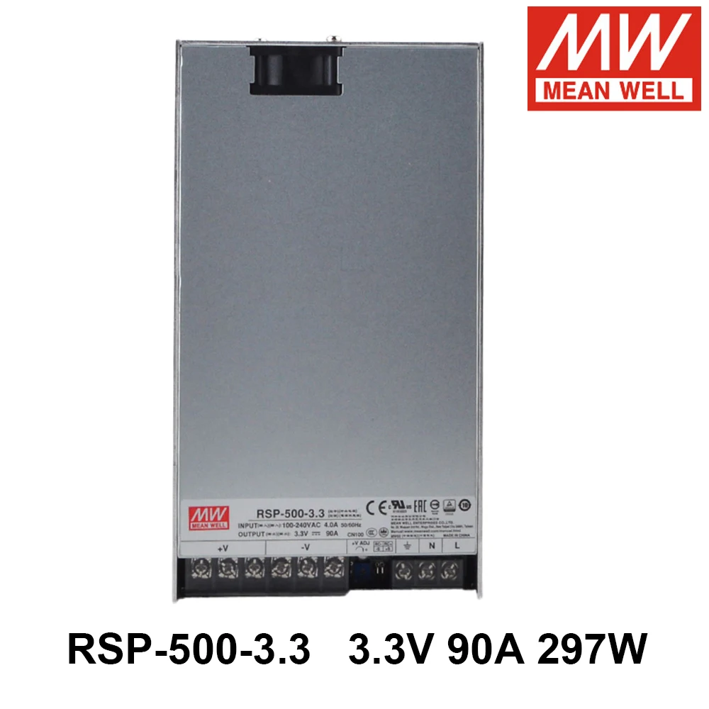 

MEAN WELL RSP-500-3.3 110V/220V AC TO DC 3.3V 90A 297W Single Output Switching Power Supply PFC Meanwell Transformer