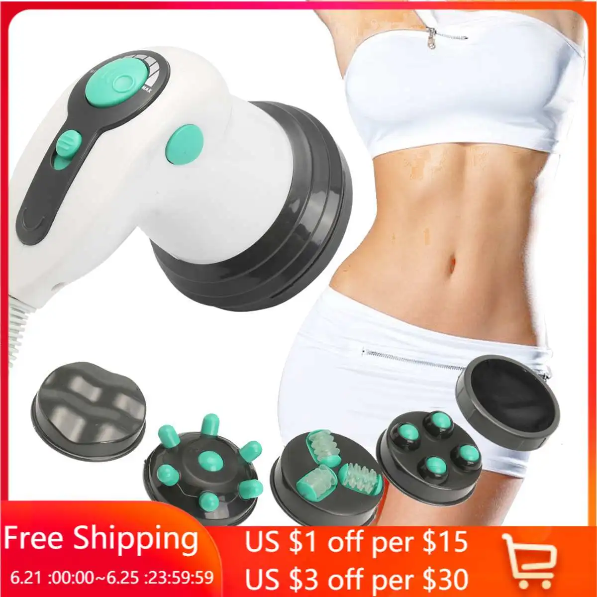 

6 in 1 Full Relax Tone Spin Body Massager 3D Electric Full Body Slimming Massager Roller Cellulite Massaging Smarter Device