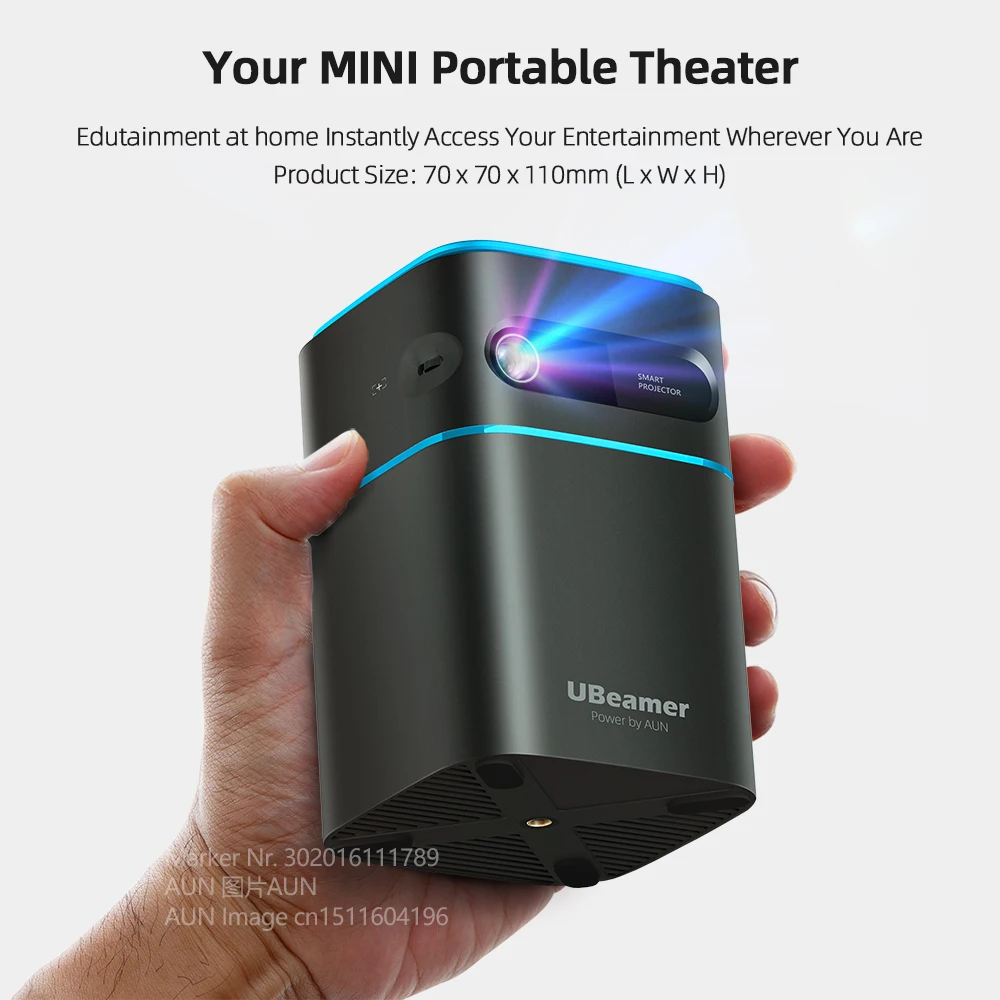 $256.92 AUN MINI Projector Android 9 Beamer Ubeamer 1 Pro 4K Video Projector Decode Home Theater Beam Projector for Home Phone 7000mAh