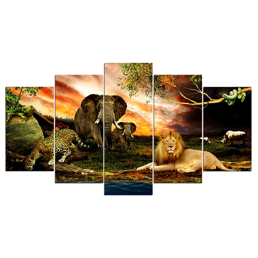 

HD Printed Modular Animals Poster Wall Art Canvas Painting Lion Elephant Cheetah Picture Posters and Prints