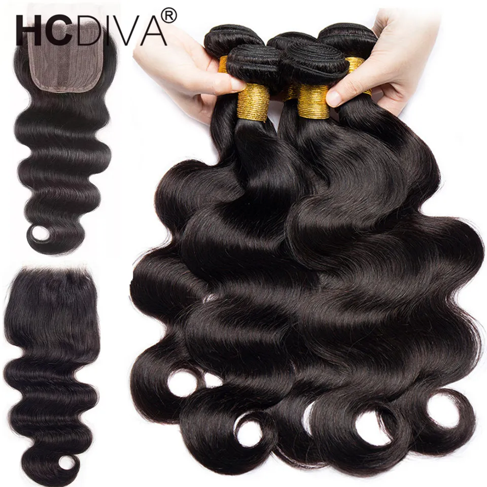 Body Wave Human Hair Bundles With Closure 5x5 Lace Closure Remy Brazilian Hair Body Wave 3/4 Bundles With Closure 40inch Bundles