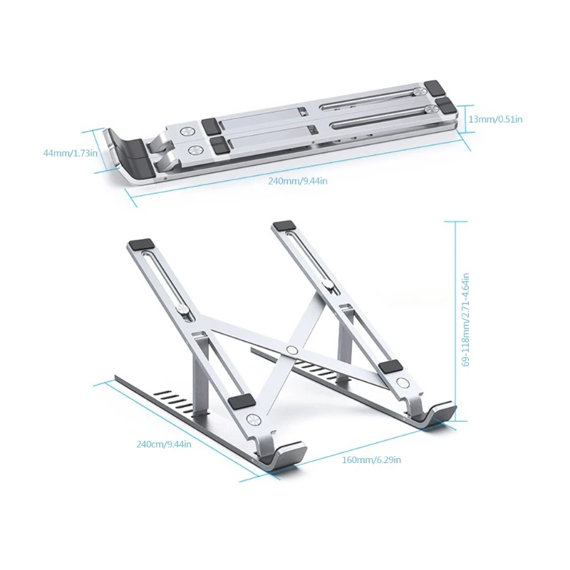 

H7JA Aluminum Alloy Cooling Pad Riser Laptop Stand Support Base Folding 6 Adjustable Holder Stand Portable Universal